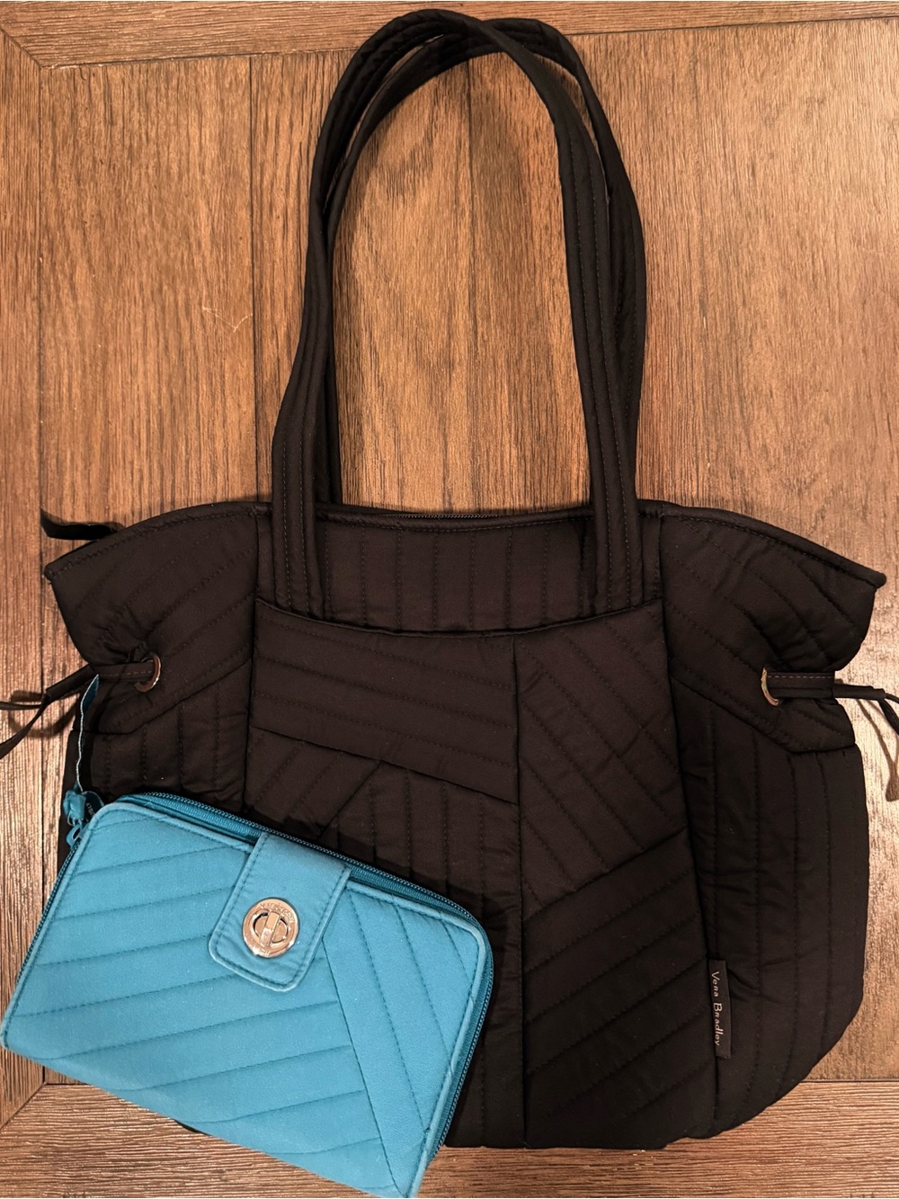 Vera Bradley Glenna Satchel NWT  & Turn Lock Wallet Bundle Black + Teal Quilted